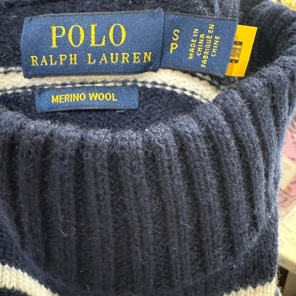 Ralph Lauren Striped Merino Wool Sweater small petite navy and white old money D - Picture 7 of 12